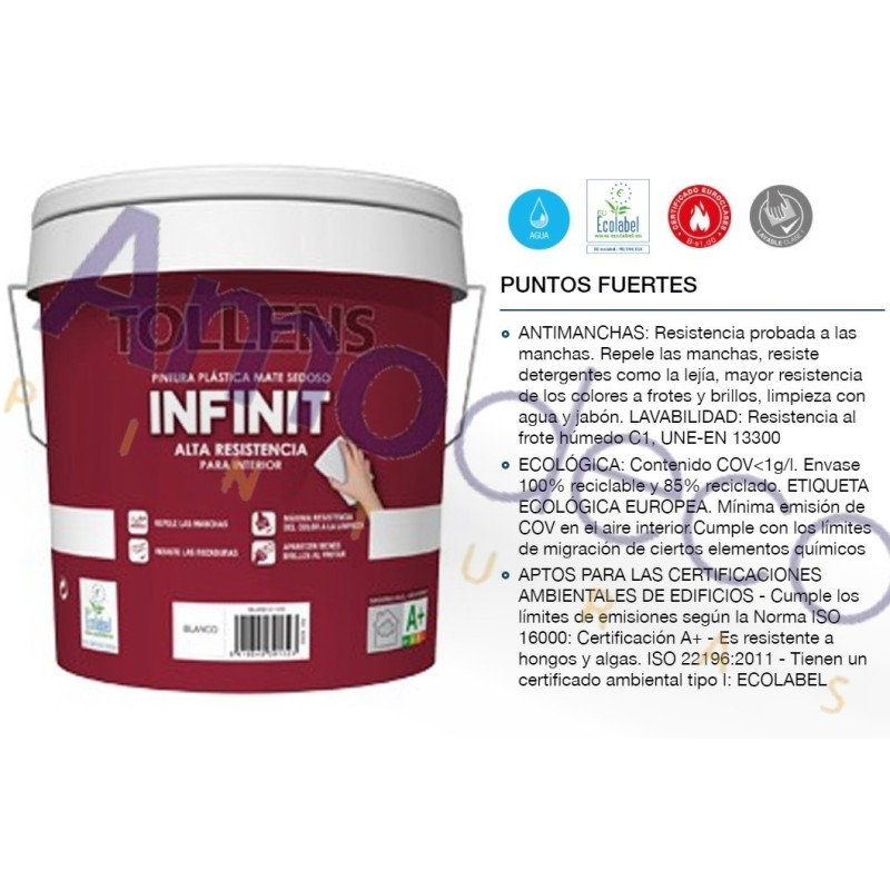 INFINIT REJECT STAINS. Water-based acrylic paint resistant to the most stains, super washable TOLLENS