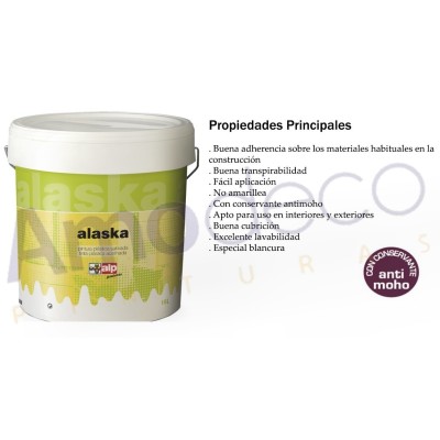 INDOOR AND OUTDOOR SATIN EMULSION PAINT. PERMANENT WHITE. WATERPROOF, BREATHABLE AND WASH RESISTANT. ALASKA