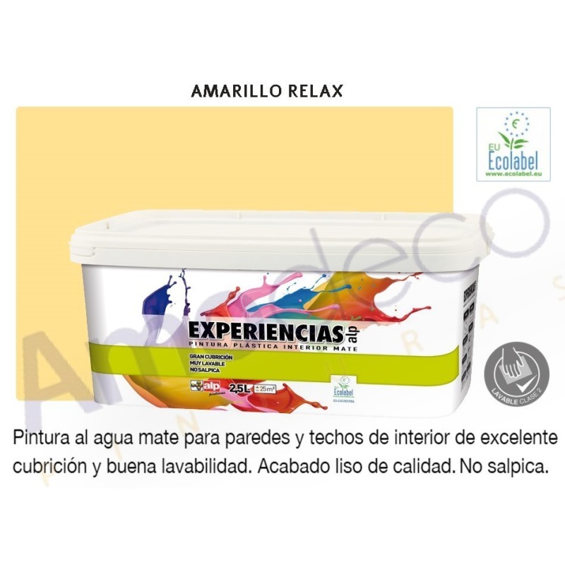 MATT ENVIRONMENTALLY-FRIENDLY emulsion paint or indoor walls and ceilings. High covering. Excellent washable EXPERIENCIAS ALP